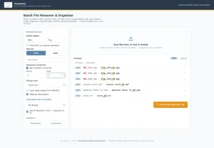 RenameIQ interface showing rename rule builder and live preview